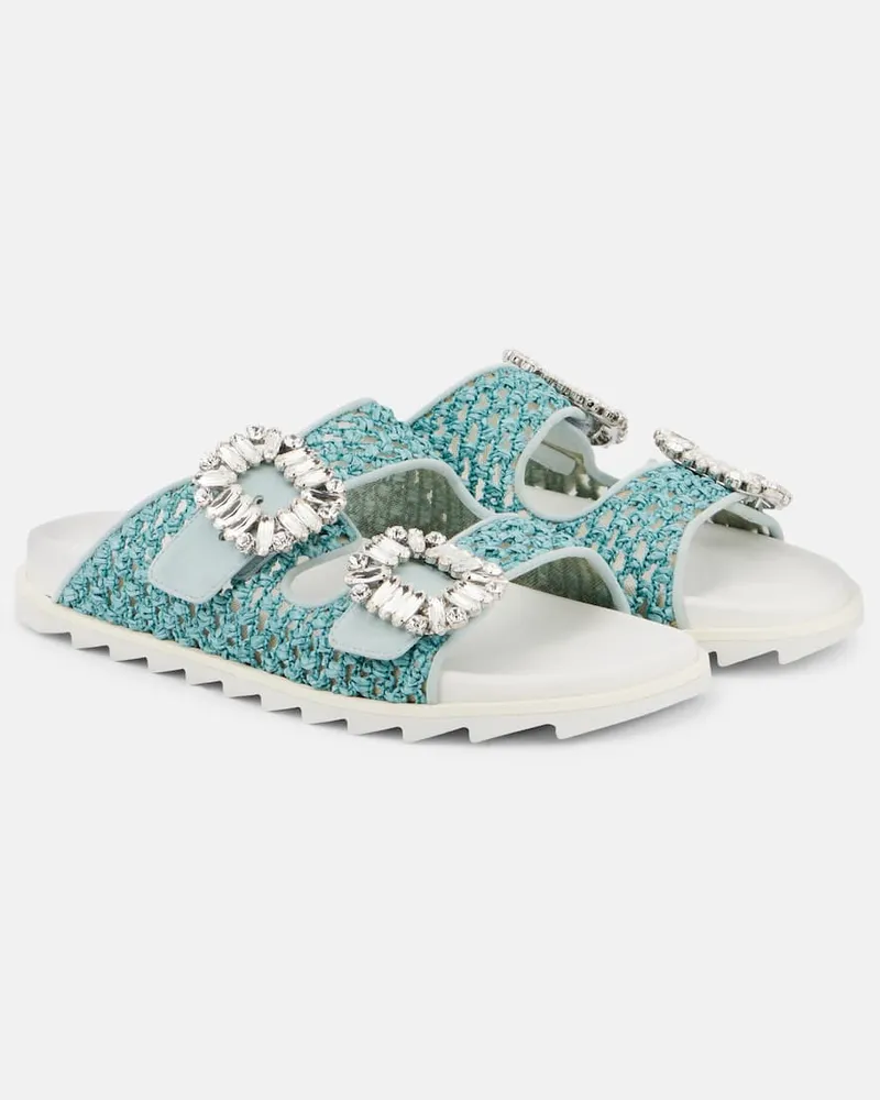 Roger Vivier Sandalen Slidy Viv' mit Kristallen Türkis