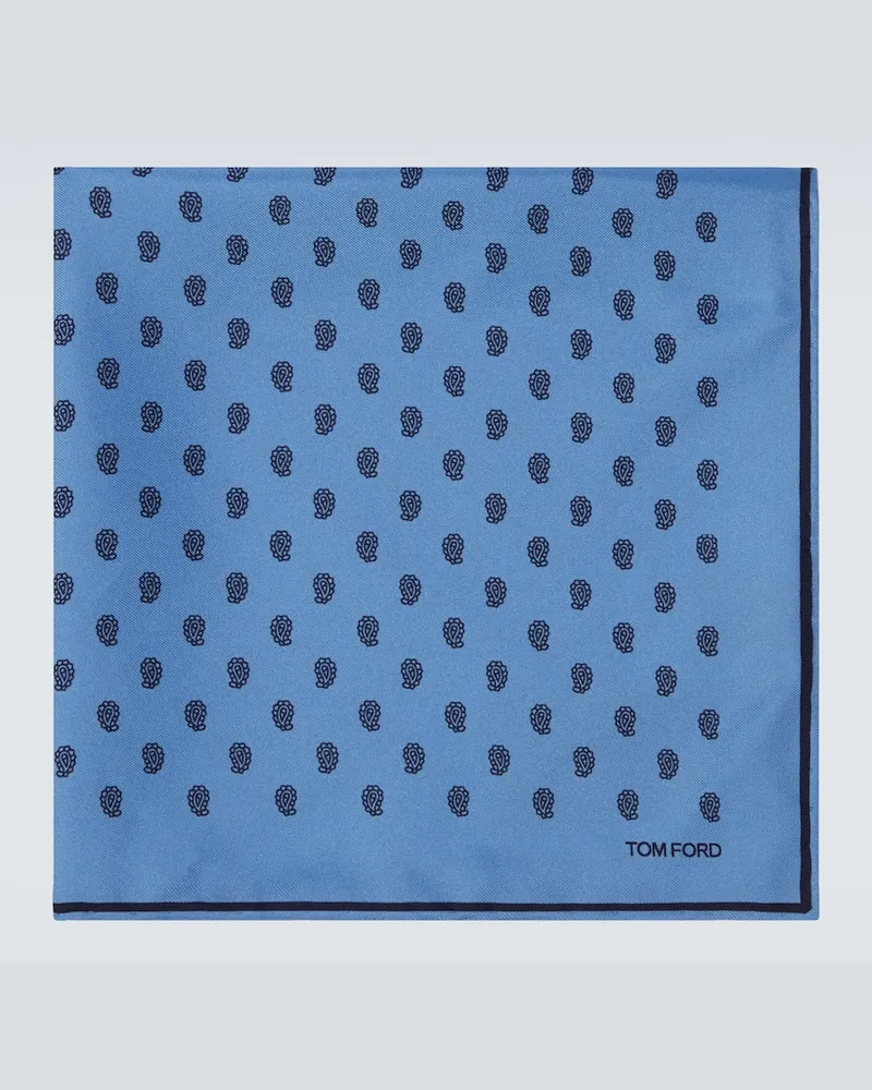 Tom Ford Bedrucktes Einstecktuch aus Seiden-Twill Blau