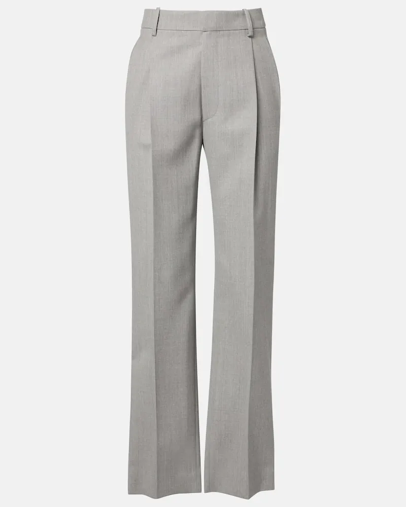 Victoria Beckham Gerade High-Rise-Hose aus Schurwolle Grau