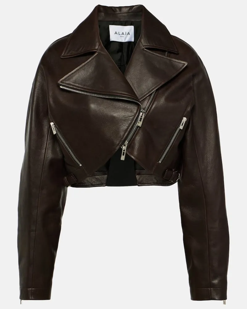 Alaïa Alaïa Cropped-Bikerjacke aus Leder Braun