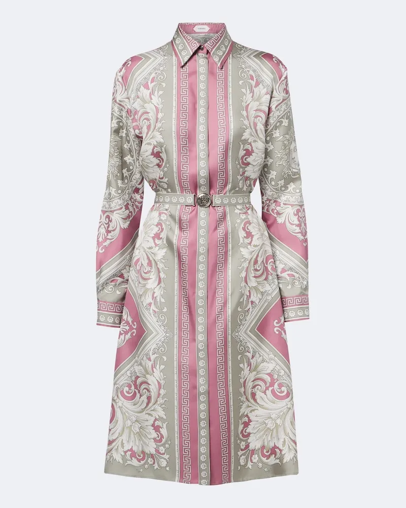 Versace Hemdblusenkleid Barocco aus Seiden-Twill Rosa