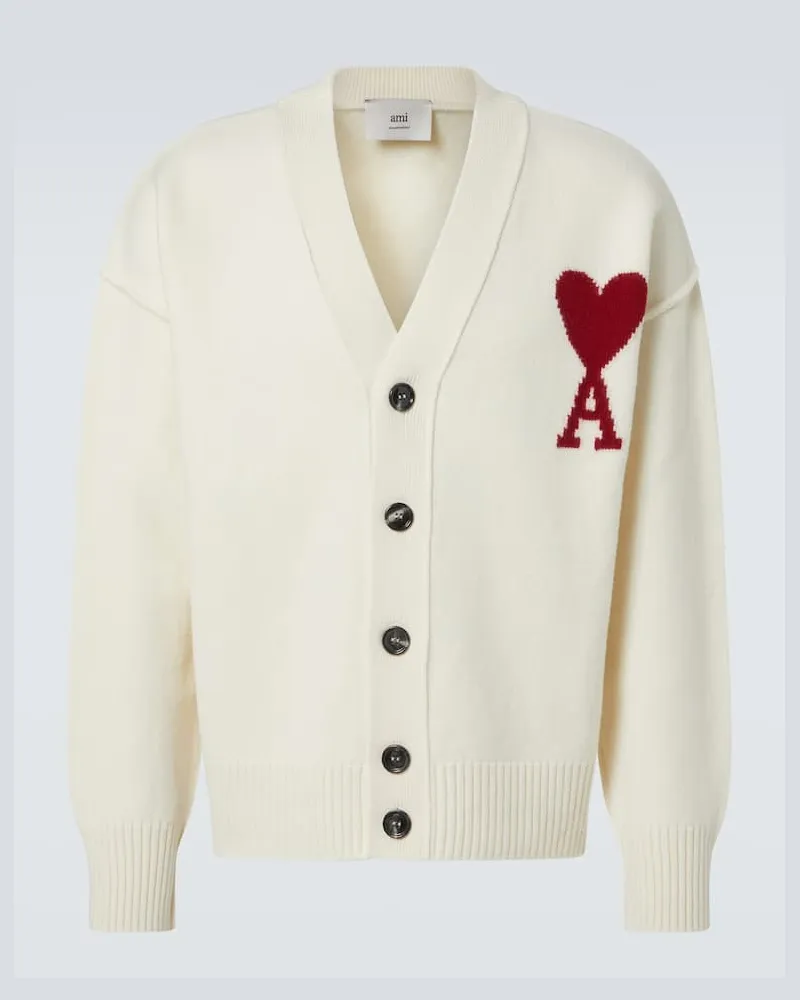 AMI Paris Cardigan Ami de Cœur aus Schurwolle Weiß