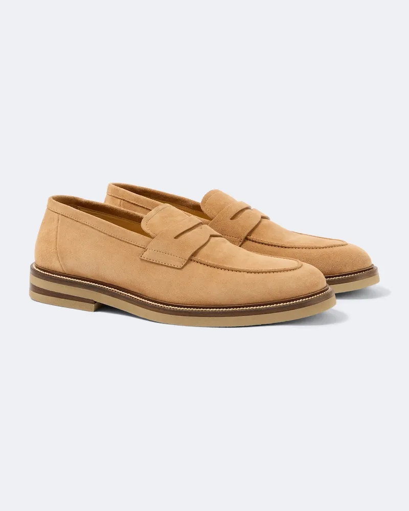 Brunello Cucinelli Loafers aus Veloursleder Beige