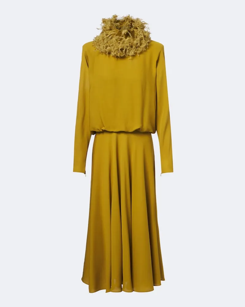 Valentino Garavani Midikleid aus Seiden-Georgette mit Federn Grün