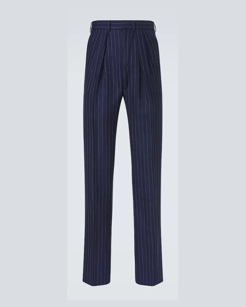 Tom Ford Gerade Hose aus Wolle, Leinen und Seide Blau