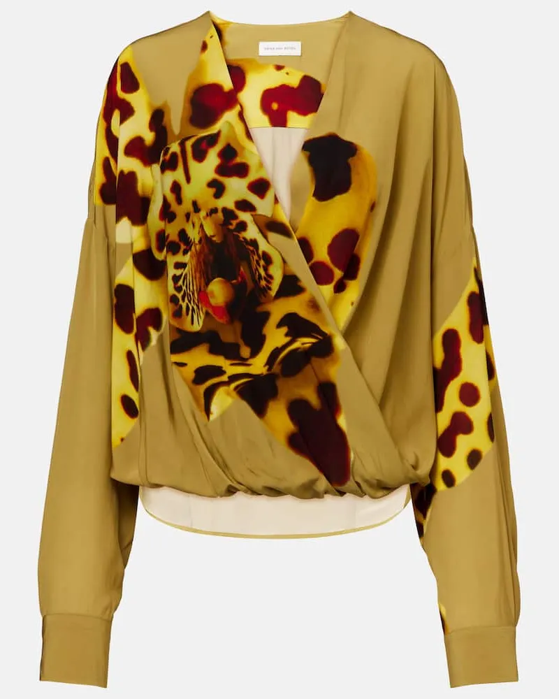Dries van Noten Bedruckte Bluse aus Satin Grün