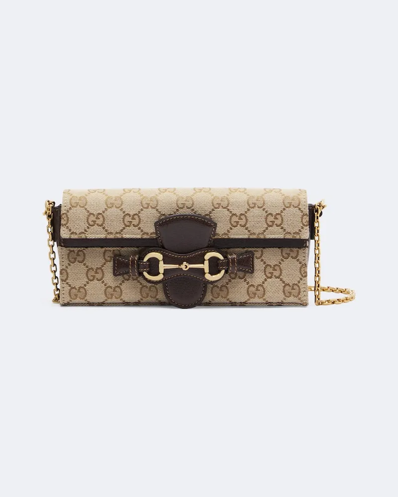 Gucci Portemonnaie mit Kettenriemen GG aus Canvas Braun