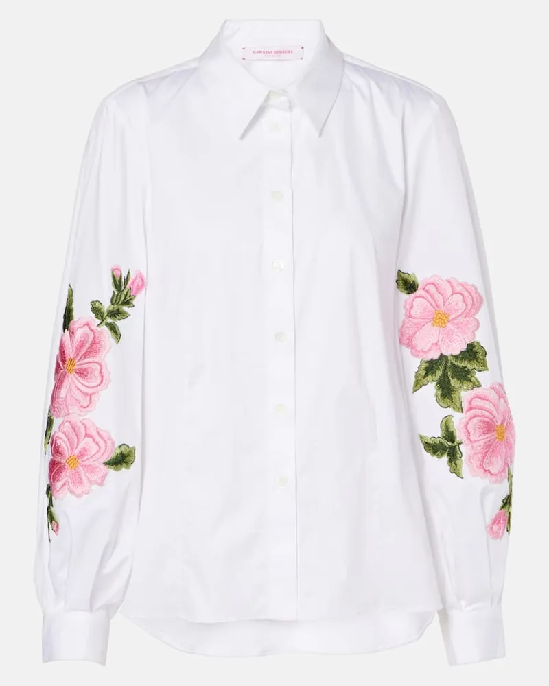 Carolina Herrera New York Bestickte Bluse aus einem Baumwollgemisch Weiß