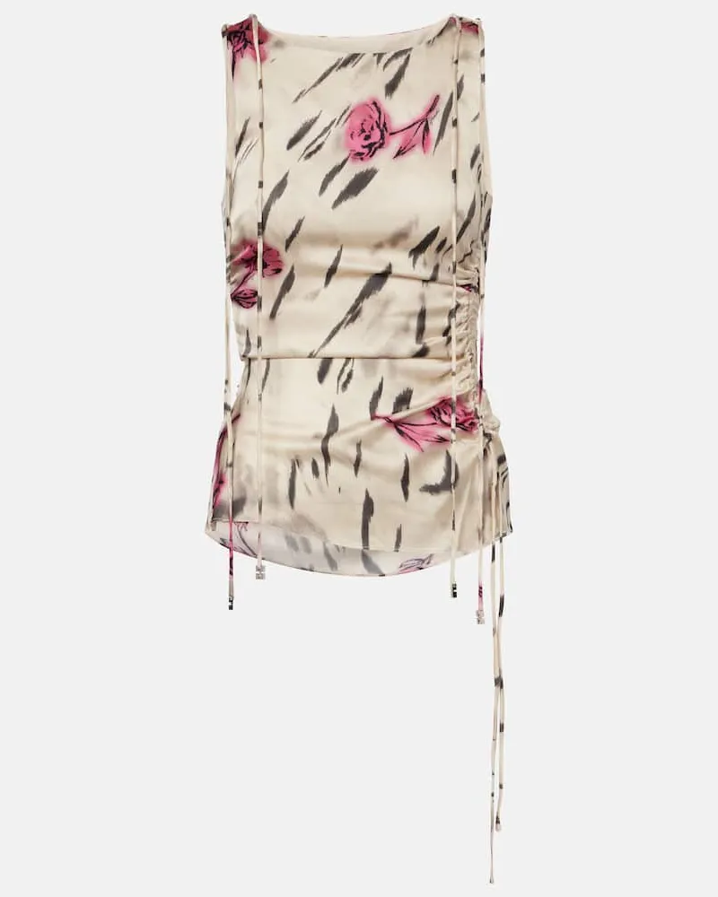 Ganni Bedrucktes Top aus Satin Beige