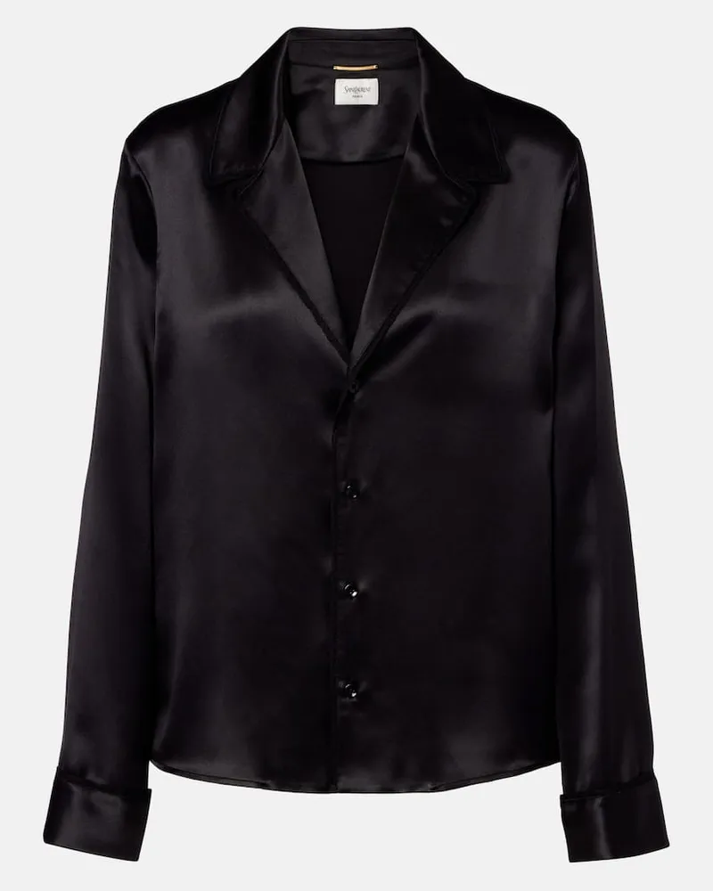 Saint Laurent Hemd aus Seidensatin Schwarz