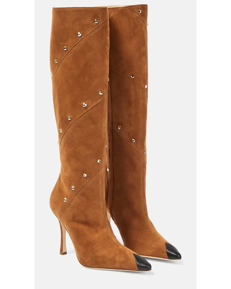 Alessandra Rich Stiefel aus Veloursleder Braun