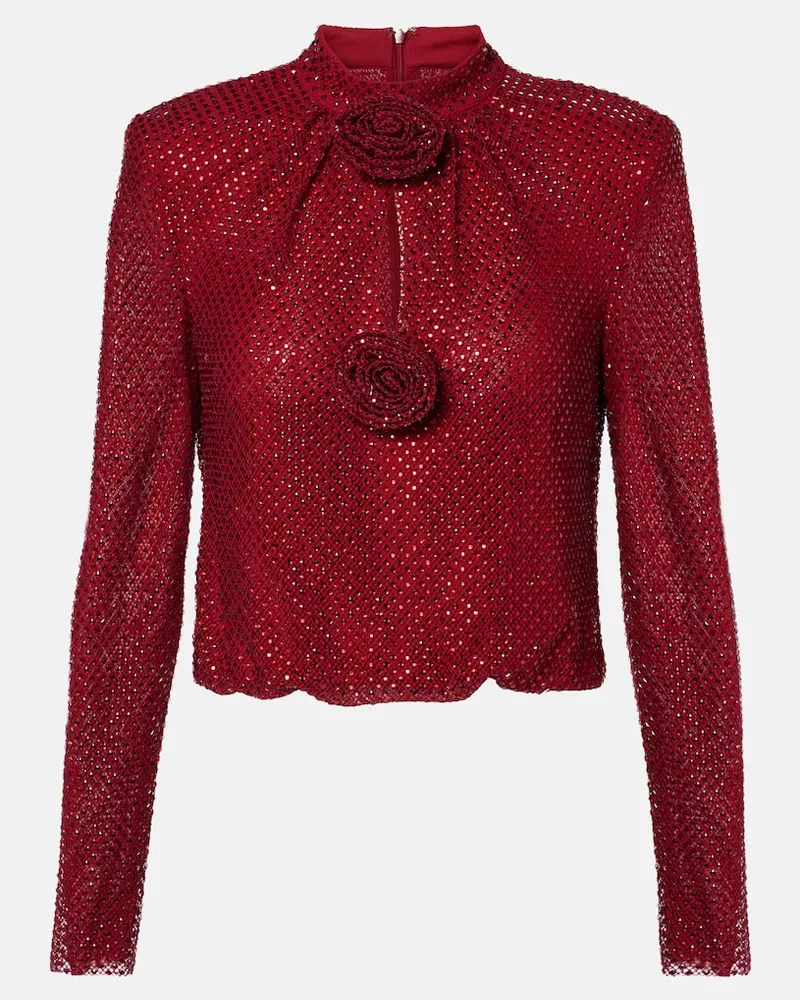 Self-Portrait Bluse mit Kristallen Rot