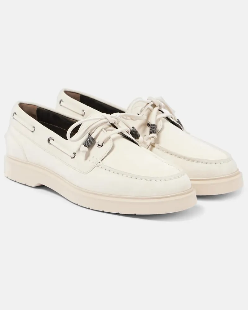 Brunello Cucinelli Segelschuhe aus Veloursleder Weiß
