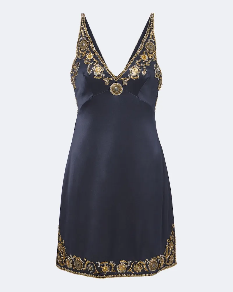 Versace Verziertes Minikleid Medusa aus Seide Blau