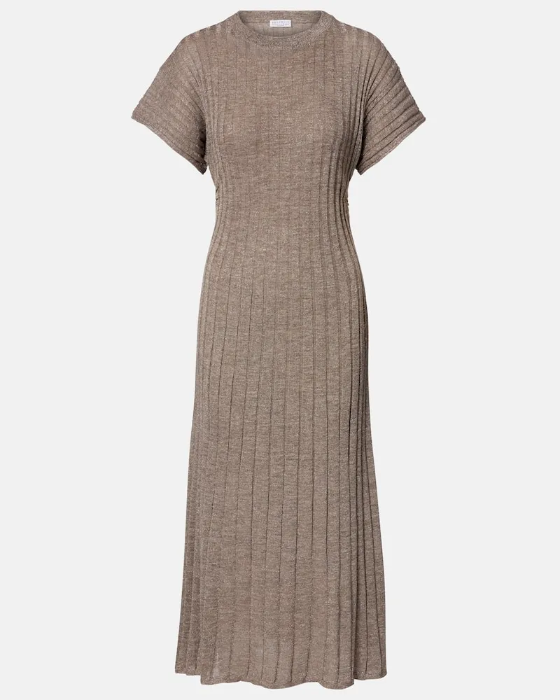 Brunello Cucinelli Midikleid aus Rippstrick Braun
