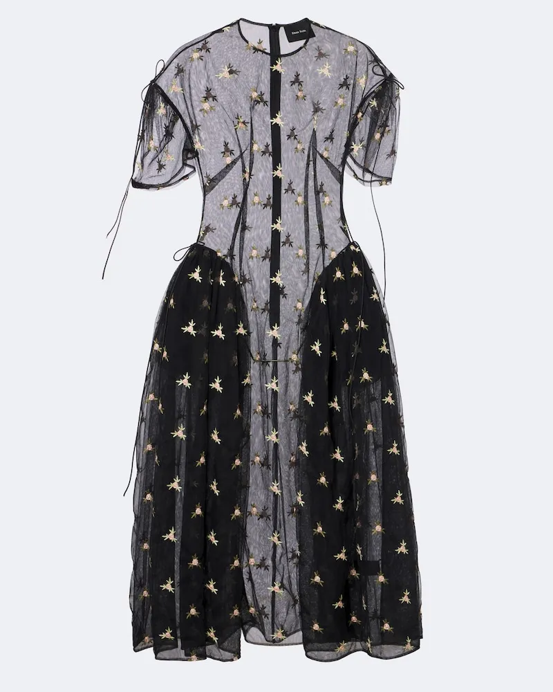 Simone Rocha Besticktes Midikleid aus Tüll Schwarz