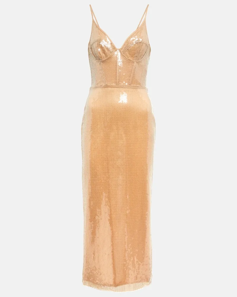 David Koma Midikleid mit Pailletten Beige