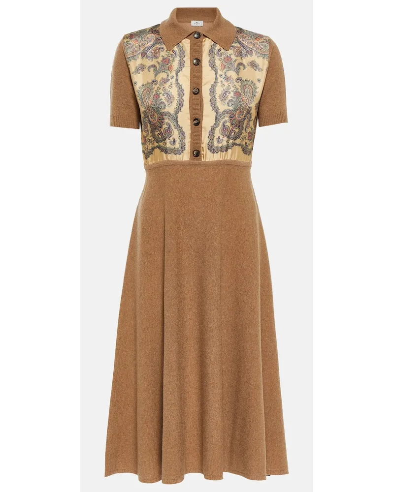 Etro Midikleid aus Kaschmir, Wolle und Seide Braun