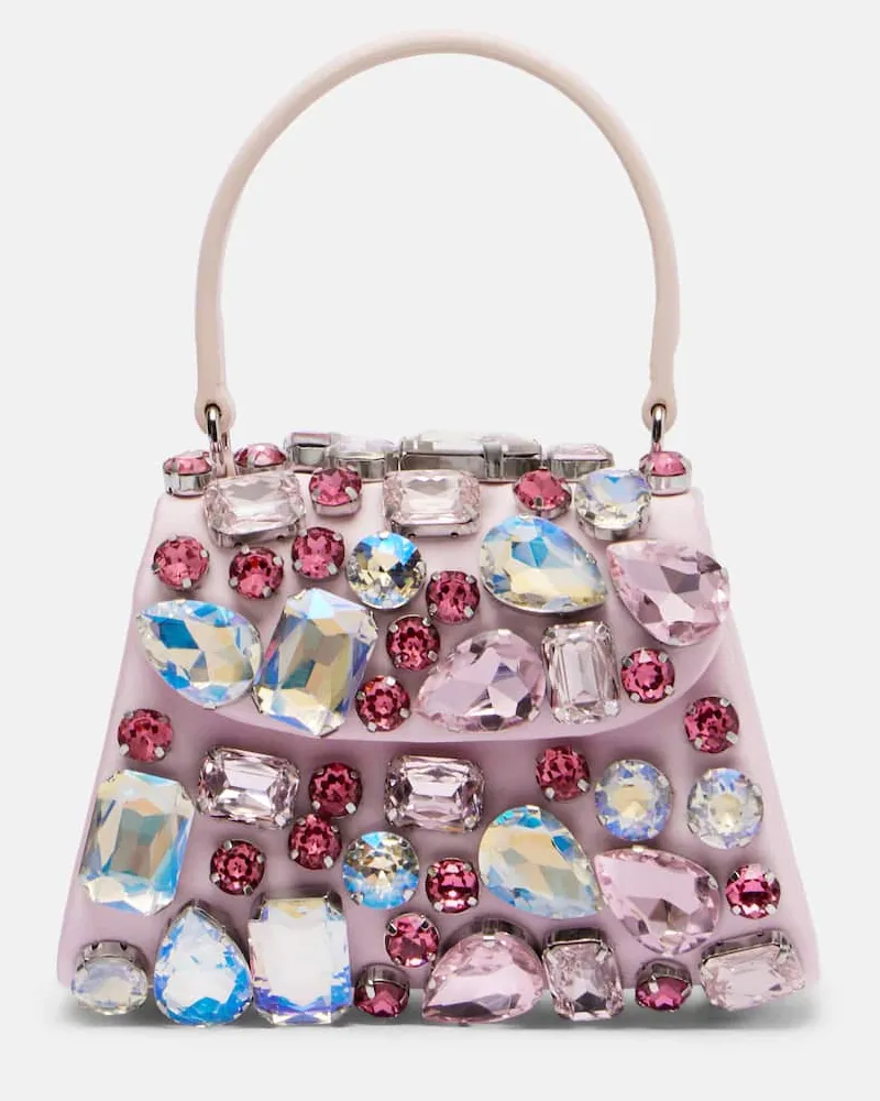 Self-Portrait Henkeltasche aus Satin mit Kristallen Rosa