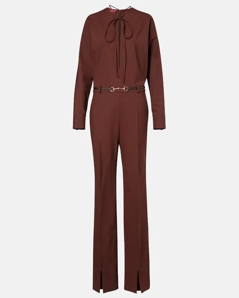 Gucci Jumpsuit Horsebit aus einem Wollgemisch Braun
