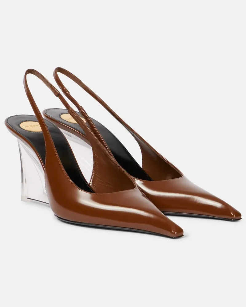 Saint Laurent Slingback-Wedges Miller 80 aus Leder Braun