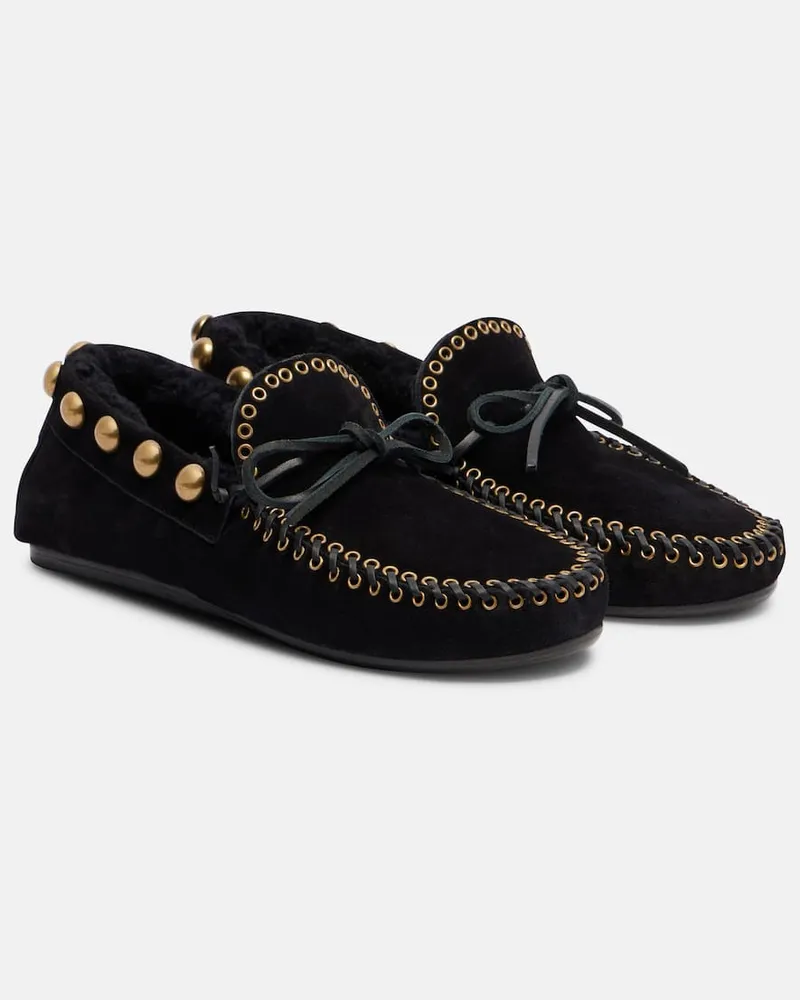 Isabel Marant Verzierte Loafers Fitza aus Veloursleder Schwarz