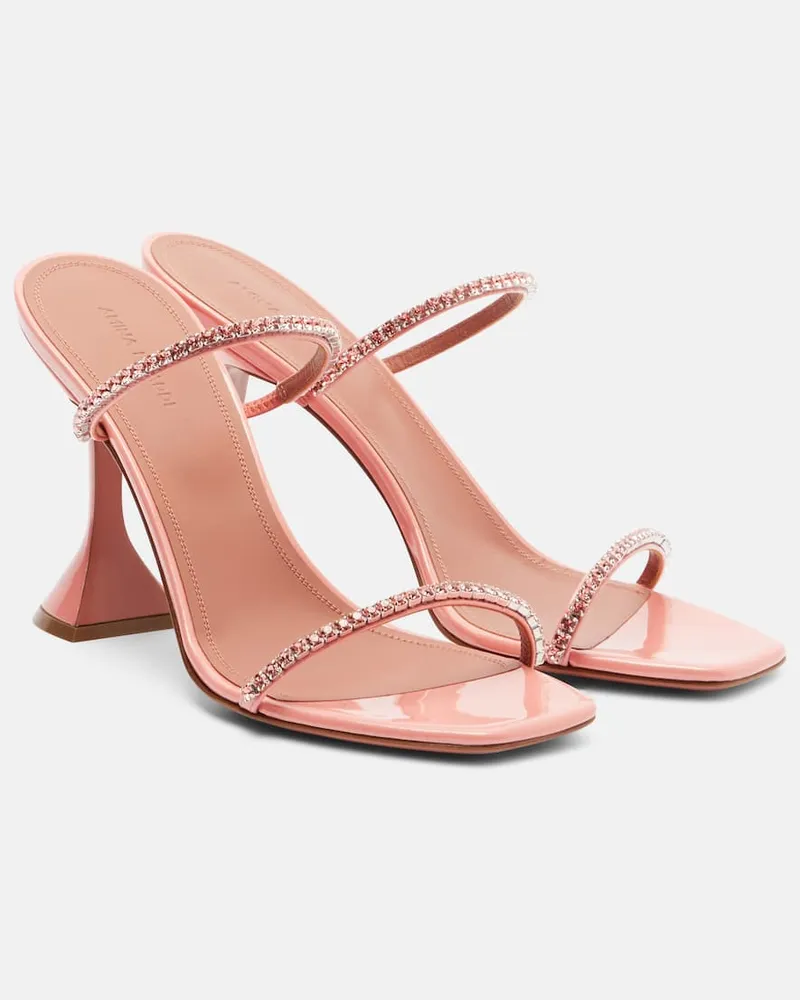 Amina Muaddi Verzierte Sandalen Gilda aus Lackleder Rosa
