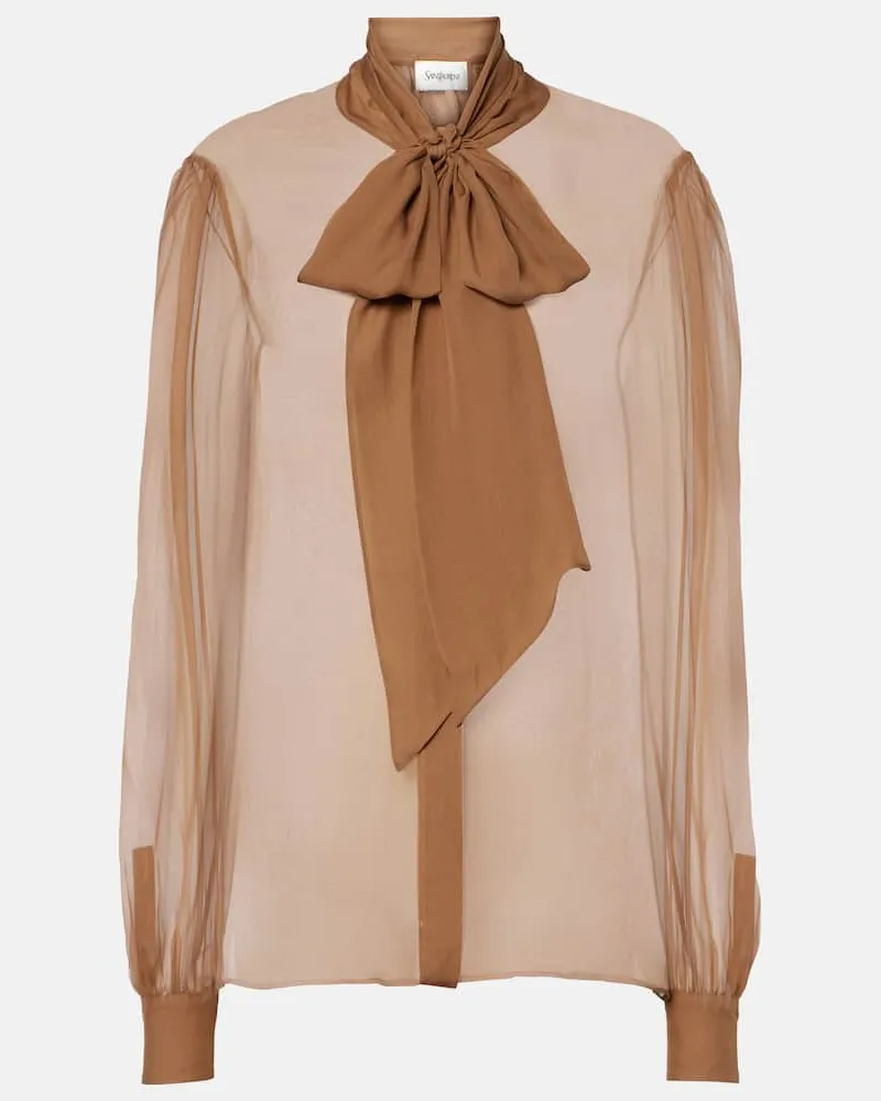 Saint Laurent Schluppenbluse aus Seidenchiffon Braun