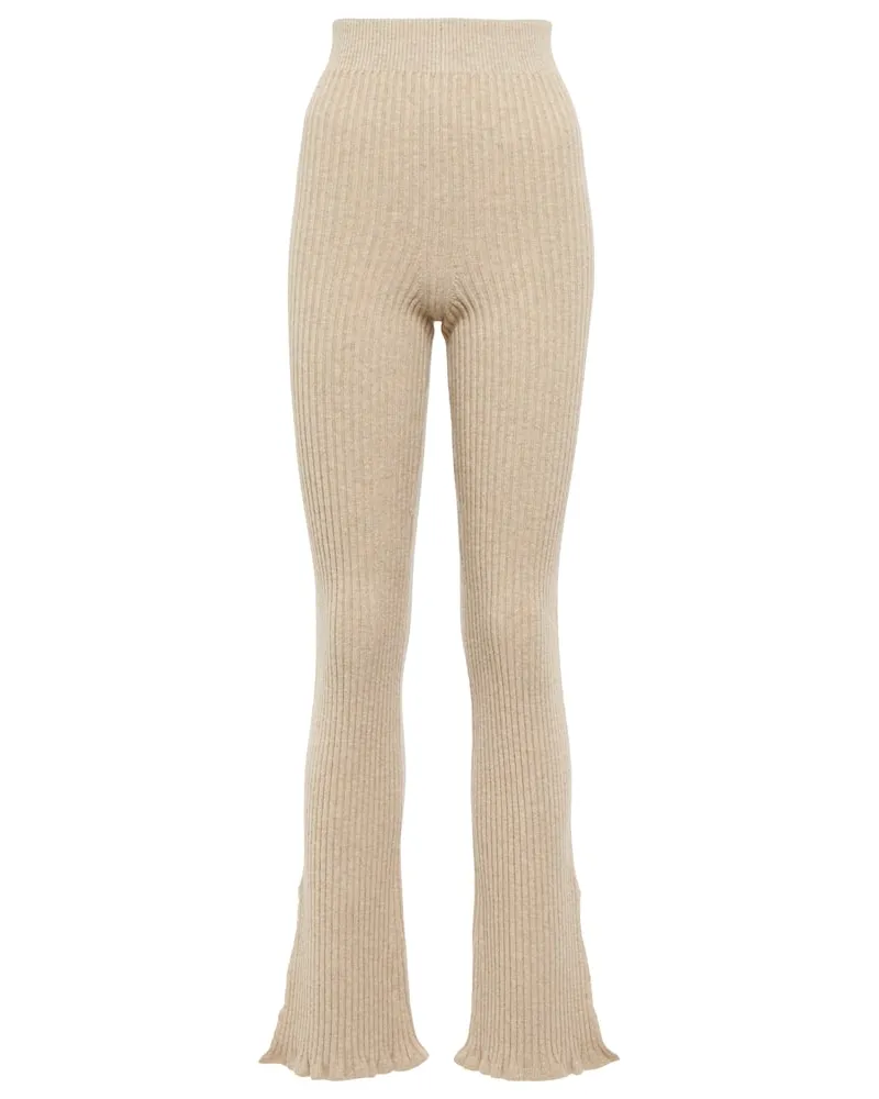 Victoria Beckham Schlaghose aus einem Wollgemisch Beige
