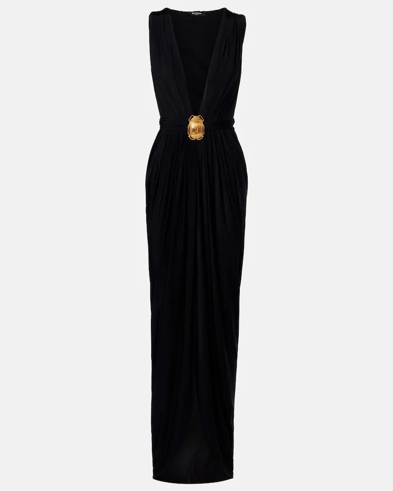 Balmain Verziertes Maxikleid aus Jersey Schwarz