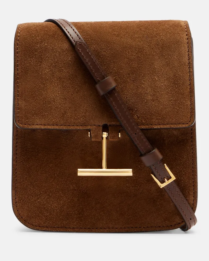 Tom Ford Schultertasche Tara Mini aus Veloursleder Braun