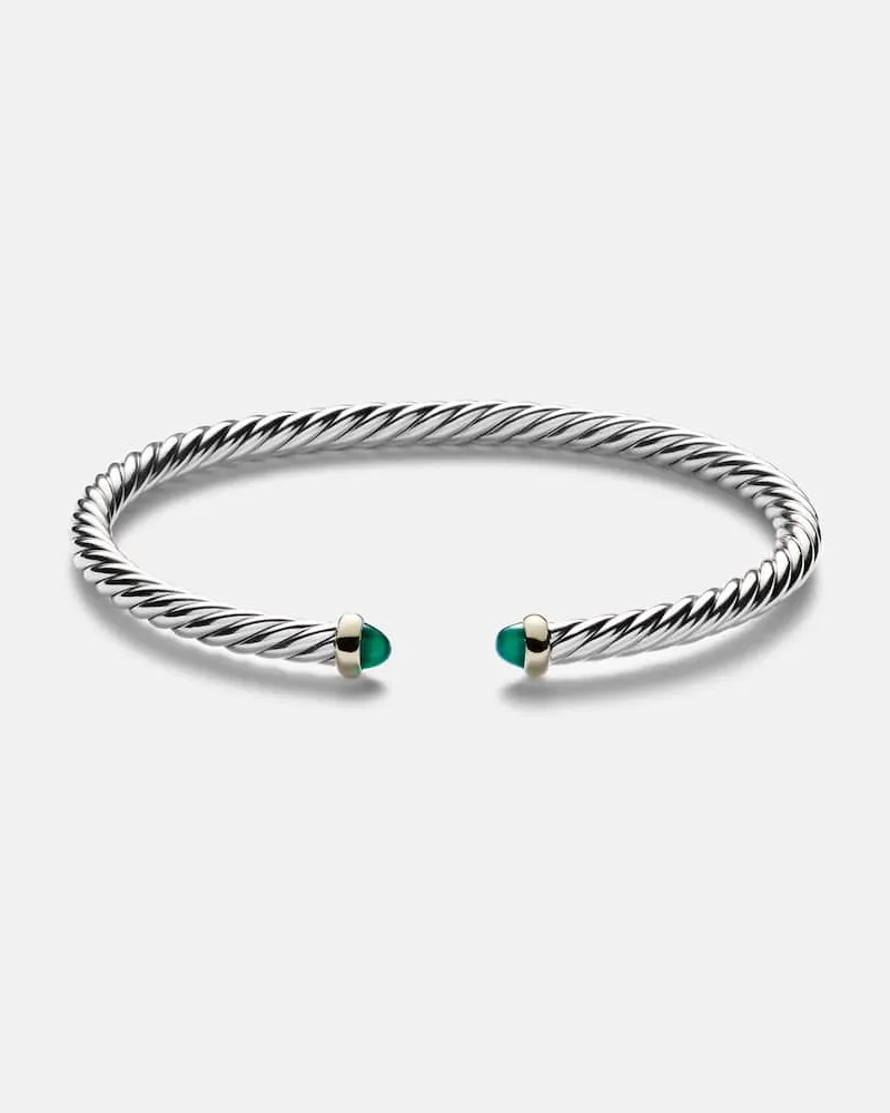 David Yurman Armreif Cable Flex aus Sterlingsilber mit 14kt Gelbgold und Onyx Silber