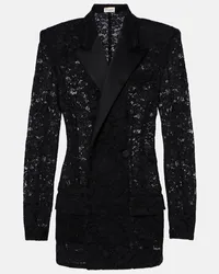 Saint Laurent Smokingjacke aus Guipure-Spitze mit Satin Schwarz