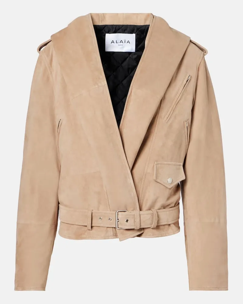 Alaïa Alaïa Bikerjacke aus Veloursleder Beige