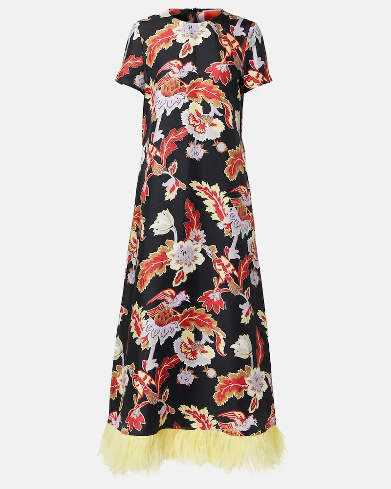 La DoubleJ Maxikleid Swing aus Seide mit Federn Multicolor