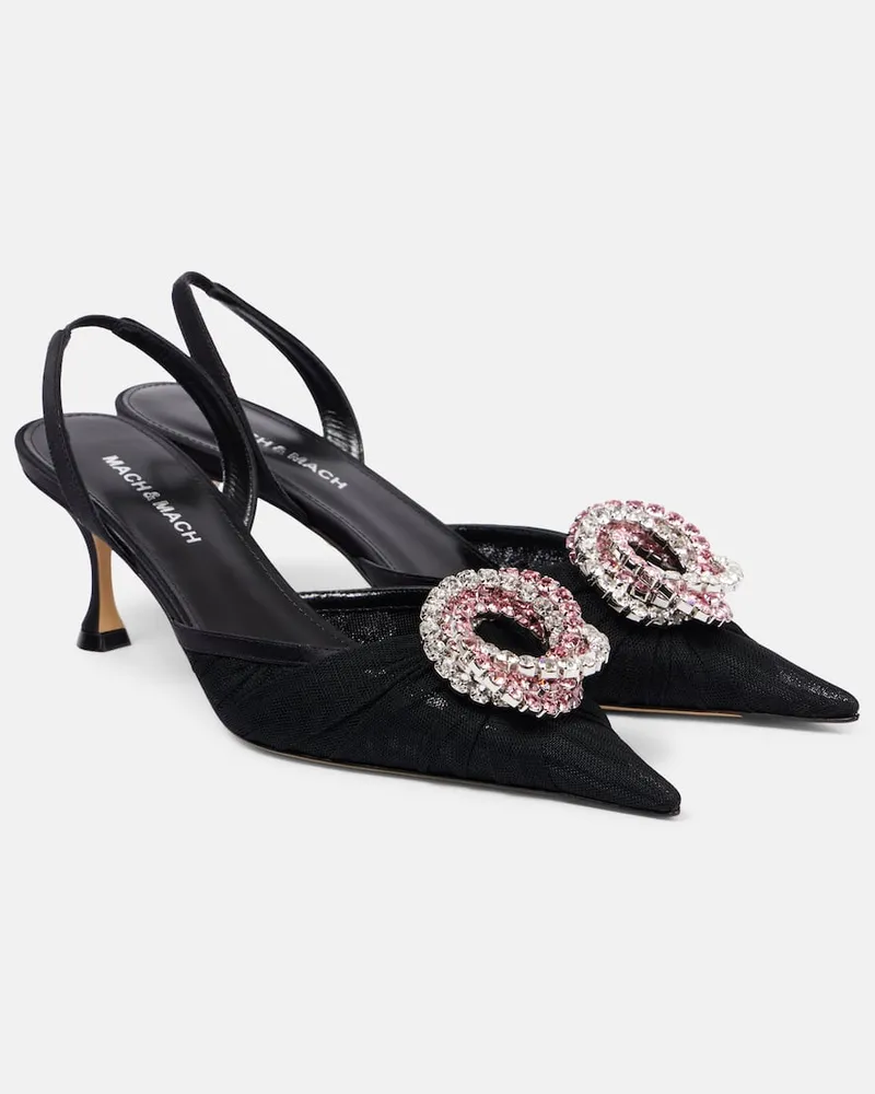 Mach & Mach Slingback-Pumps Galaxy aus Mesh mit Kristallen Schwarz