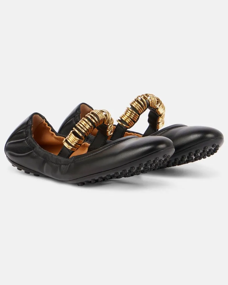 TOD'S Verzierte Mary-Jane-Ballerinas aus Leder Schwarz