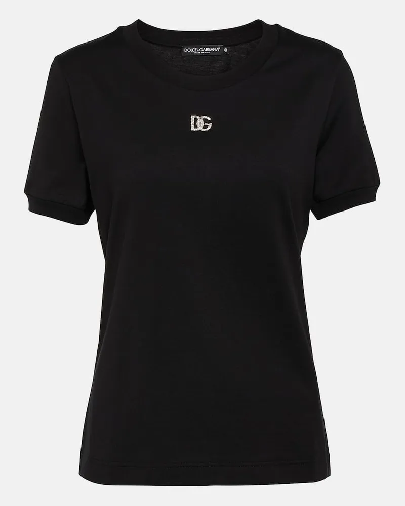 Dolce & Gabbana T-Shirt DG aus Baumwoll-Jersey Weiß