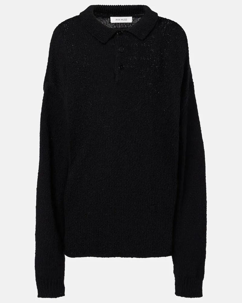 Aya Muse Oversized-Polopullover aus Baumwolle Schwarz
