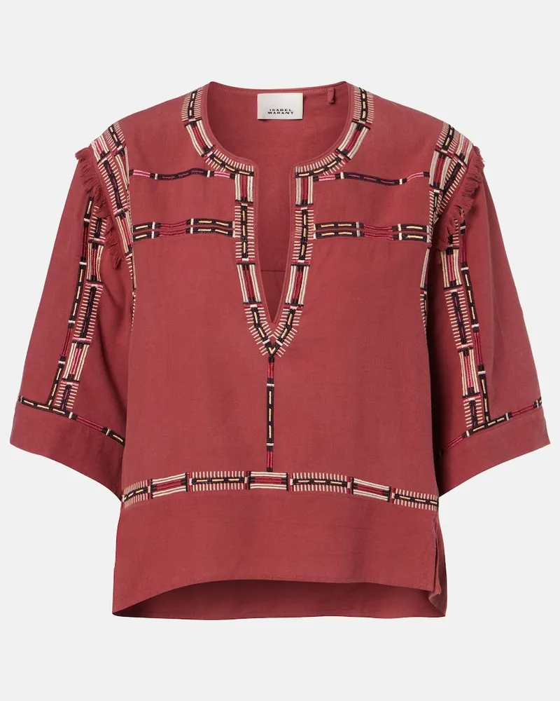 Isabel Marant Bestickte Bluse Fiosa aus Seide Burgunderrot