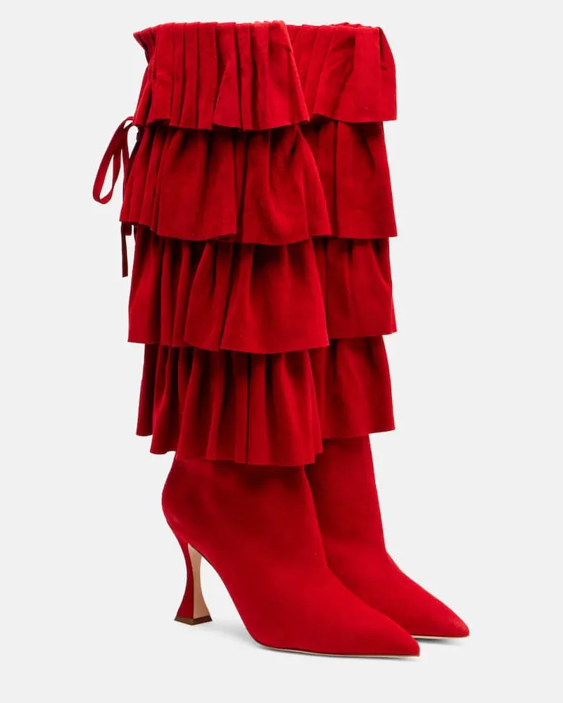 Manolo Blahnik Stiefel Miralone 90 aus Veloursleder Rot