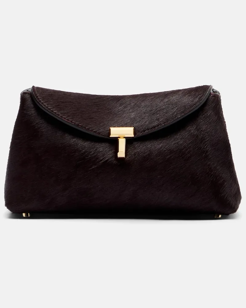 Totême Clutch T-Lock aus Kalbshaar Burgund