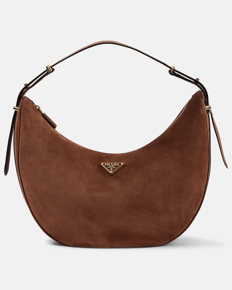 Prada Schultertasche Arque Large aus Veloursleder Braun