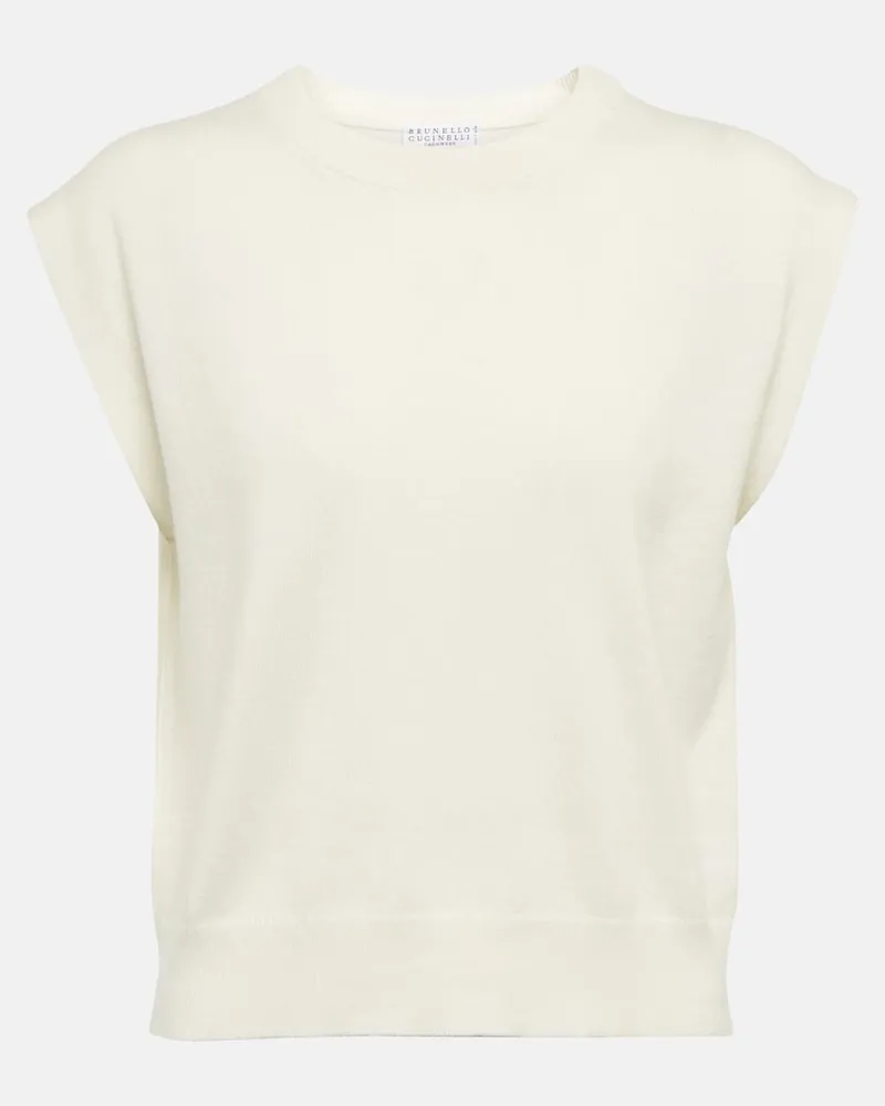 Brunello Cucinelli Top aus Kaschmir Weiß
