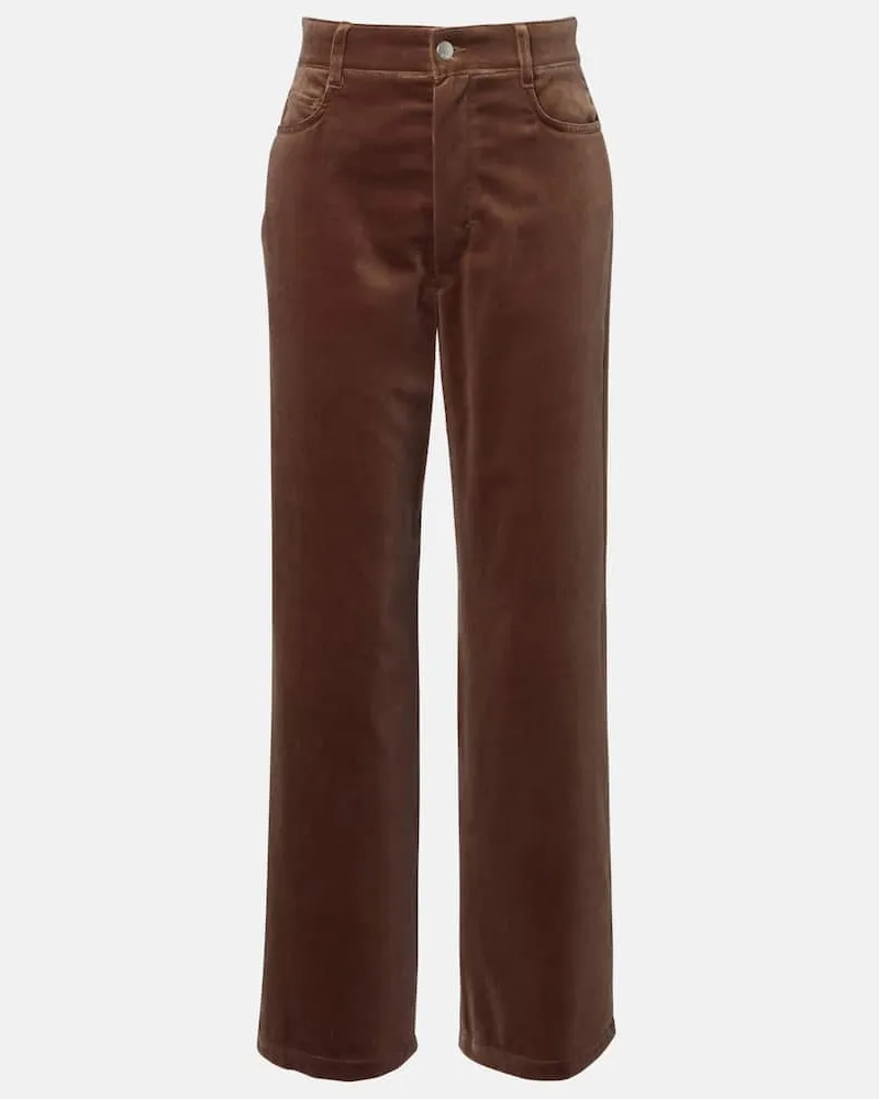 Max Mara Weite High-Rise-Hose aus Baumwollsamt Braun