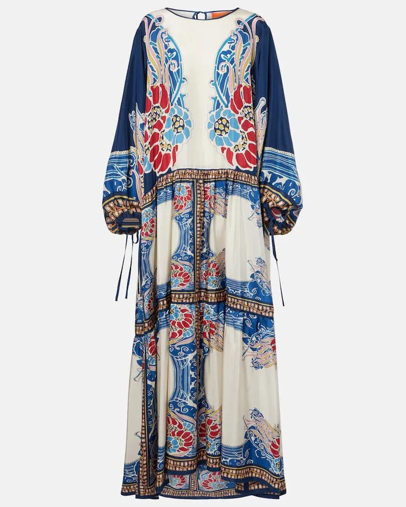 La DoubleJ Bedrucktes Maxikleid Vesta aus Seide Weiß