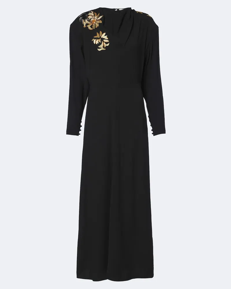 Isabel Marant Verziertes Maxikleid Samsha aus Crêpe Schwarz