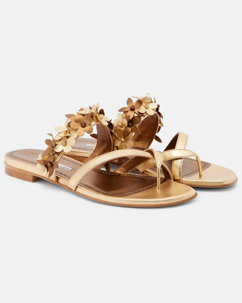 Manolo Blahnik Sandalen Fiosa aus Metallic-Leder Gold