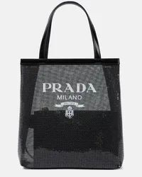 Prada Tote Small aus Mesh mit Pailletten Schwarz