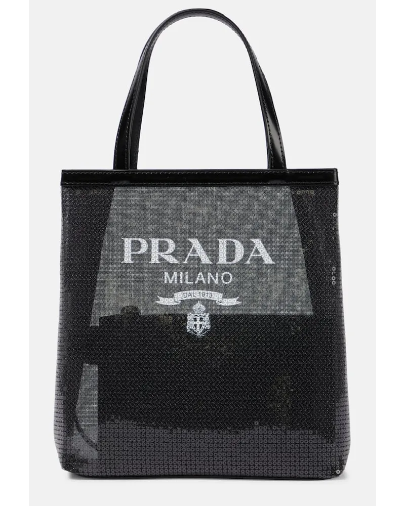 Prada Tote Small aus Mesh mit Pailletten Schwarz